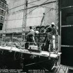 Installation of granite detail, 1990 July 12. Source: Chicago Public Library Archives. Harold Washington Library Center Construction Photographs. Peter Fish Studio, Chicago.